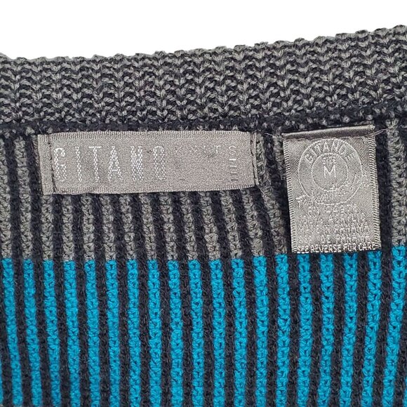 Gitano Mens M Sweater Striped Knit Acrylic Ribbed Cuff and Hem Soft 80s Vintage - Picture 8 of 10